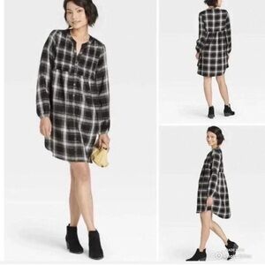 Knox Rose Black and White Plaid Dress Long Sleeves Size Medium Mini Dress